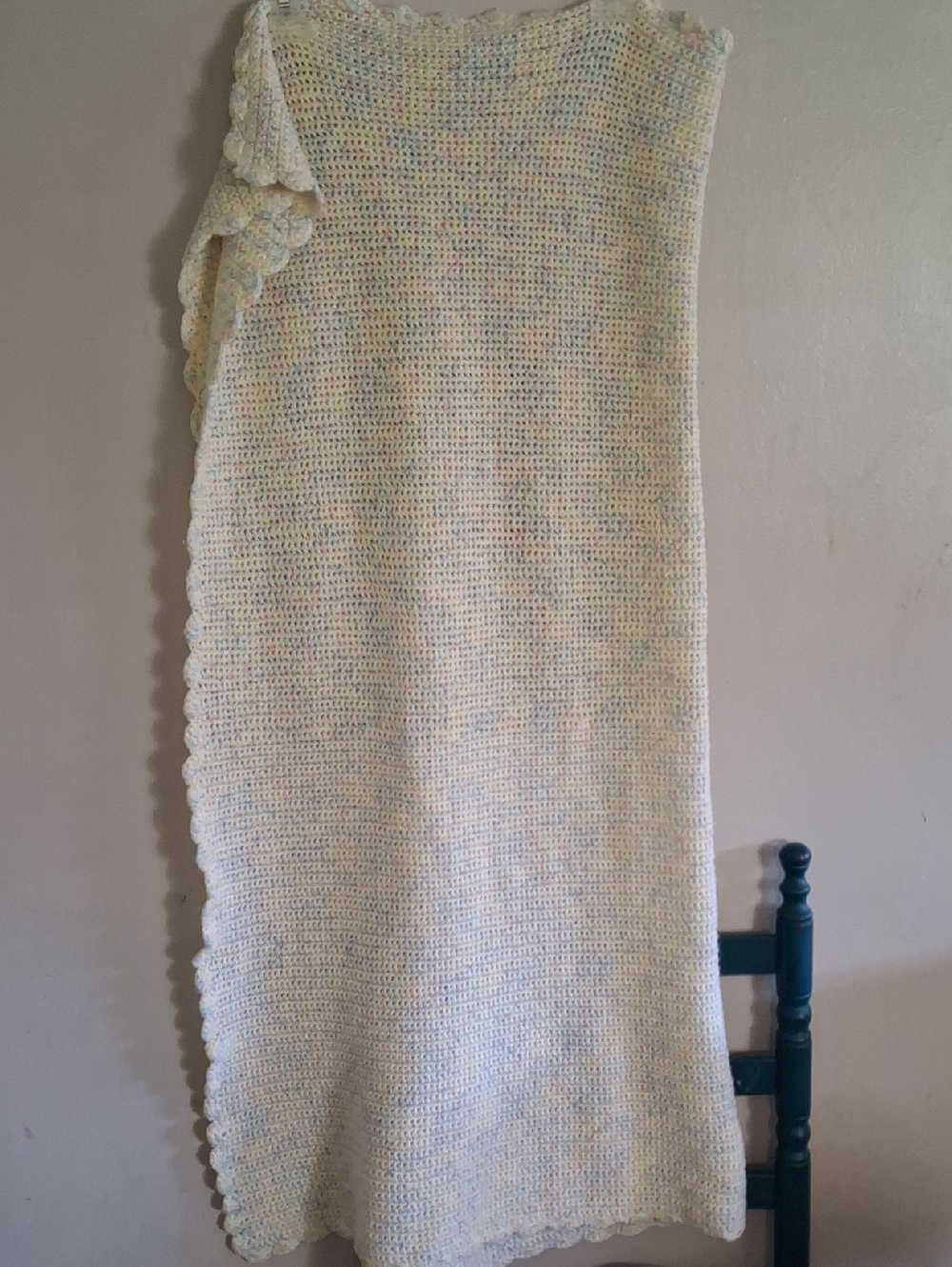 Hand Crafted Crochet Baby Blanket in Cream with Pastel Speckles